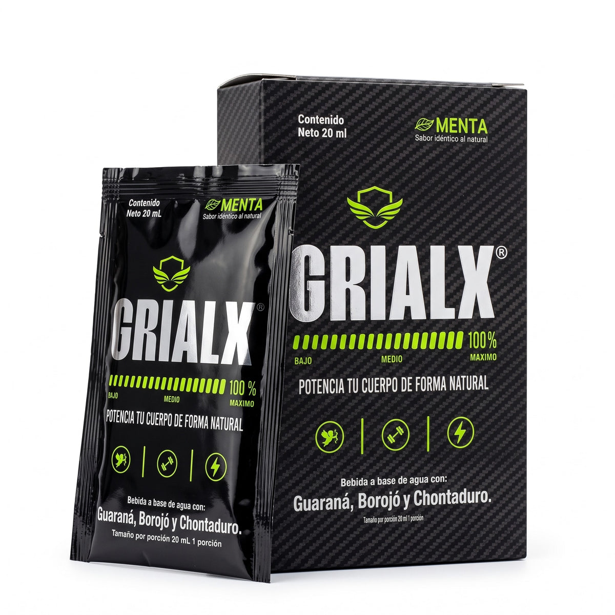 Caja y sobre de GRIALX Menta